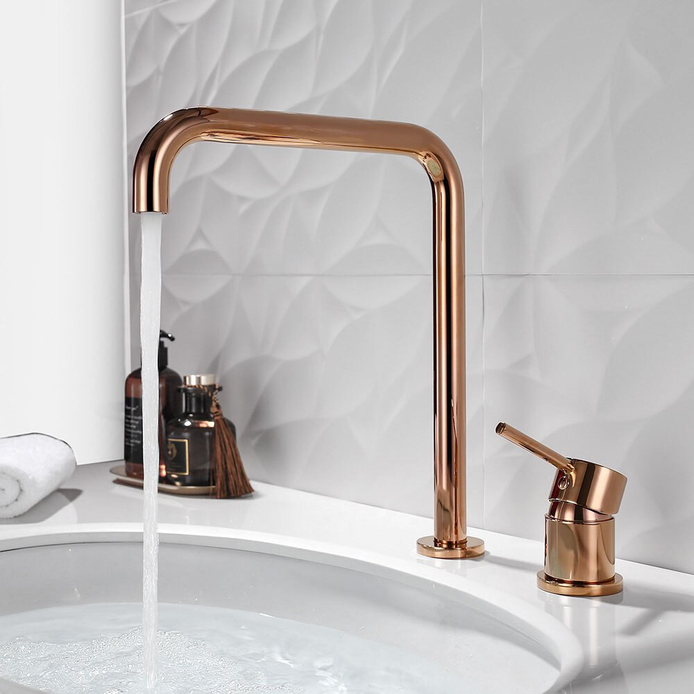 Deck Mount Single Handle Faucet In Rose Gold Finish